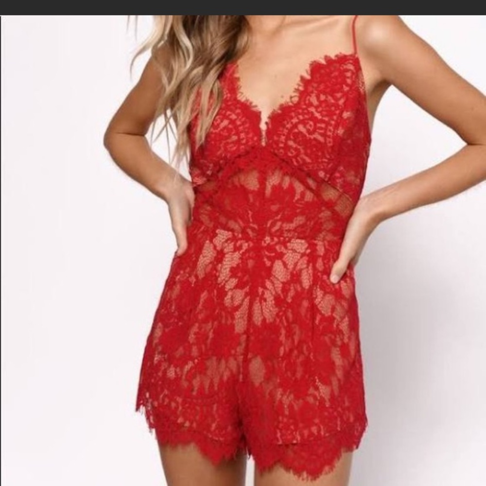 Tobi Red Lace Romper